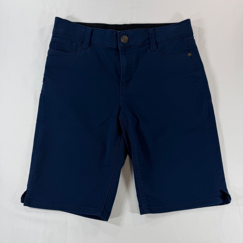 Liz Claiborne Mid Rise Bermuda Shorts Navy‎ Blue Womens 6 Stretch Cotton Blend